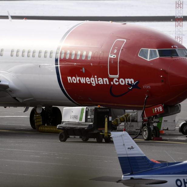 Grounded Boeing 737 Max 8 passenger plane of the Norwegian low-cost airline Norwegian is seen parked on the tarmac at Helsinki Airport in Vantaa