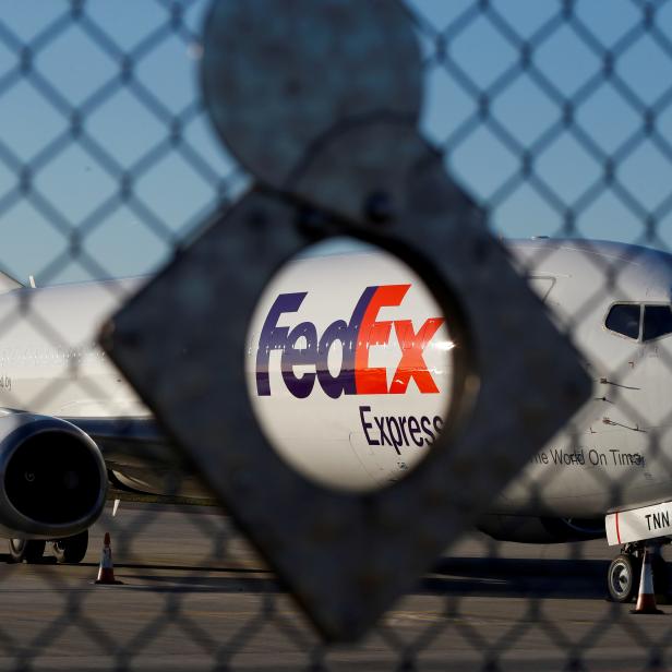 FILE PHOTO: FedEx Express Boeing 737 aircraft is seen at the Chopin International Airport in Warsaw