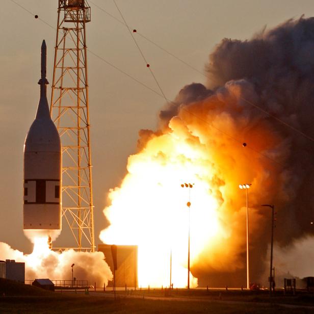  The Ascent Abort-2 flight test of NASA's Orion spacecraft's emergency launch abort system lifts off from the Cape Canaveral Air Force Station in Cape Canaveral