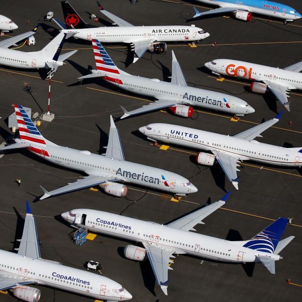 Grounded Boeing 737 MAX aircraft are seen parked at Boeing Field in Seattle