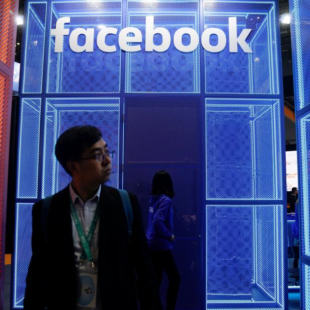 A Facebook sign is seen during the China International Import Expo (CIIE), at the National Exhibition and Convention Center in Shanghai