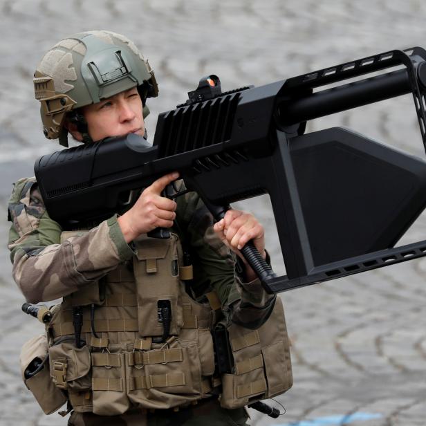 The traditional Bastille Day military parade on the Champs-Elysees Avenue in Paris