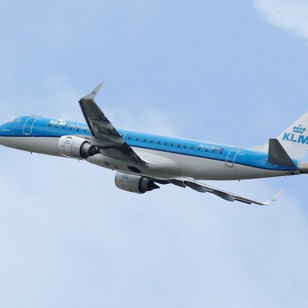 A KLM commercial passenger jet  takes off in Blagnac near Toulouse