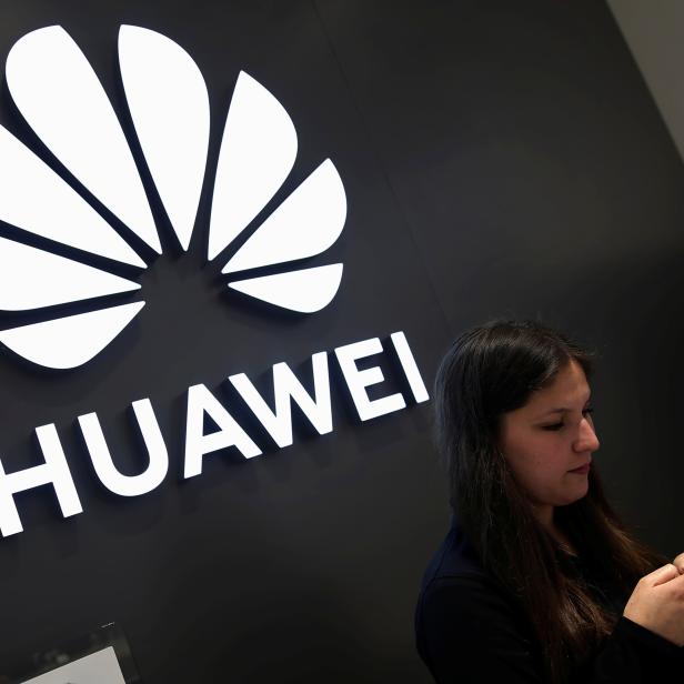 A Huawei logo is pictured at their store at Vina del Mar