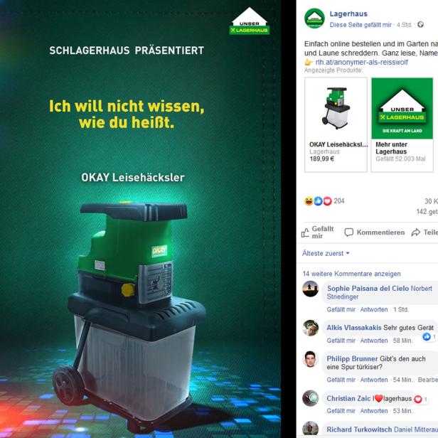 Lagerhaus-Posting mit Anspielung auf die Schredder-Affäre auf Facebook