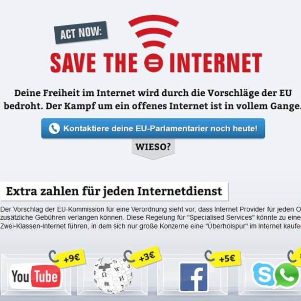 Screenshot der Webseite SaveTheInternet.eu