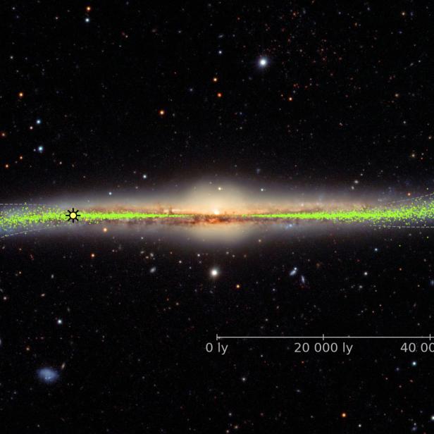 Handout illustration of the warped shape of the stellar disk of the Milky Way galaxy, determined by mapping the distribution of young stars called Cepheids with distances set out in light years