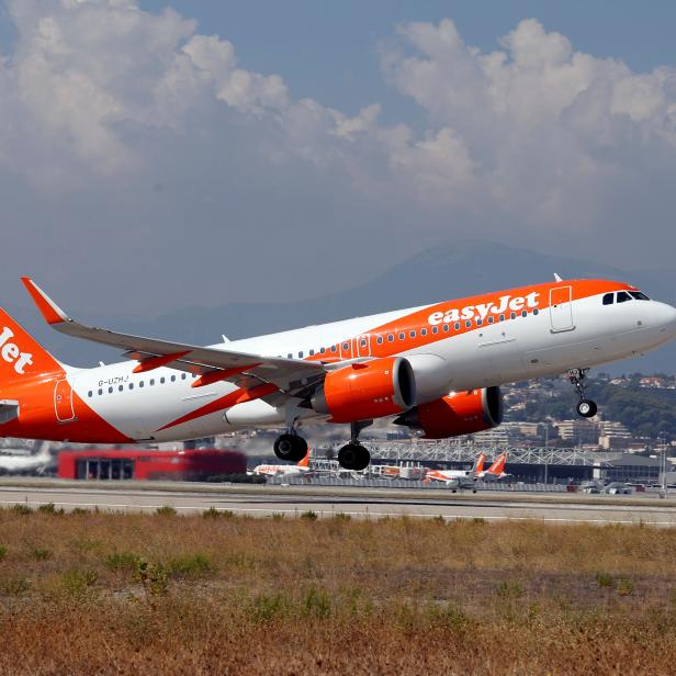 FILE PHOTO: The easyJet Airbus A320-251N takes off from Nice international airport for its inaugural flight between Nice and Tenerife, in Nice, France