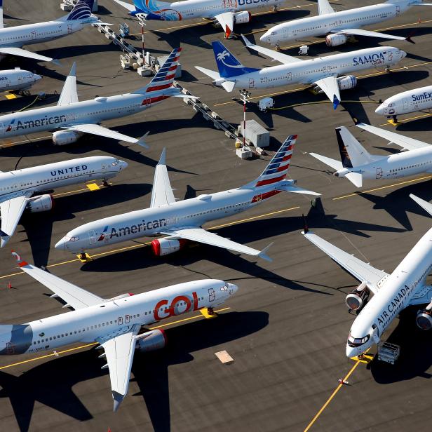 FILE PHOTO: FILE PHOTO: Grounded Boeing 737 MAX aircraft are seen parked at Boeing Field in Seattle