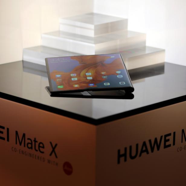 The new Huawei Mate X device is seen during a pre-briefing display ahead of the Mobile World Congress in Barcelona