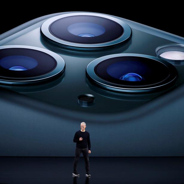 CEO Tim Cook presents the new iPhone 11 Pro at an Apple event at their headquarters in Cupertino