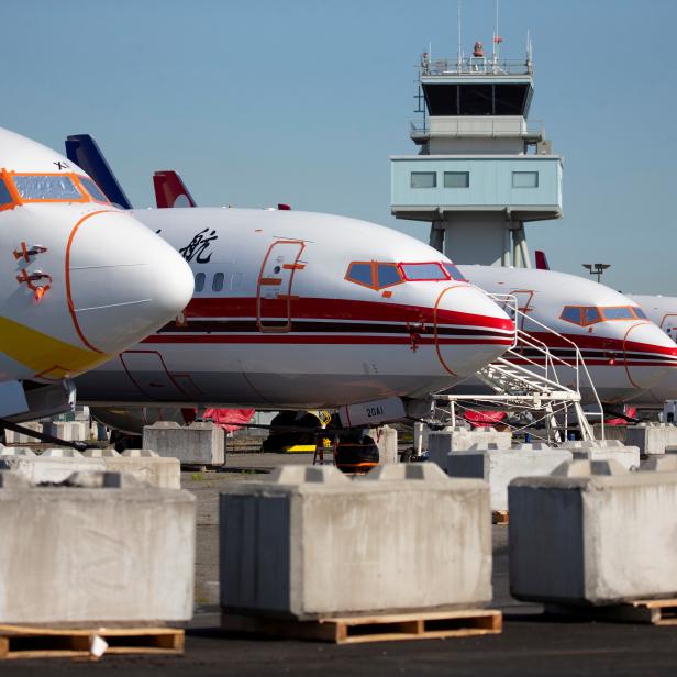 FILE PHOTO: Grounded Boeing 737 MAX aircraft are seen parked at Boeing Field in Seattle