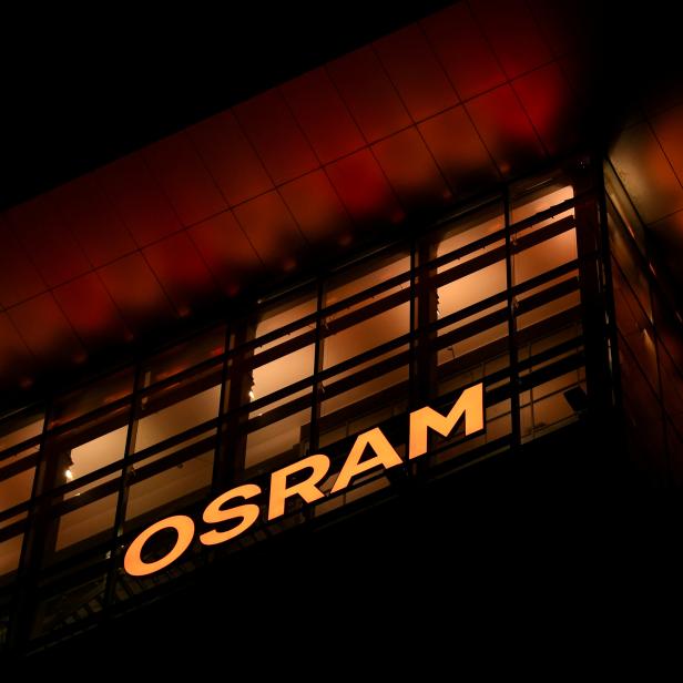 FILE PHOTO: The logo of German lighting manufacturer Osram is illuminated