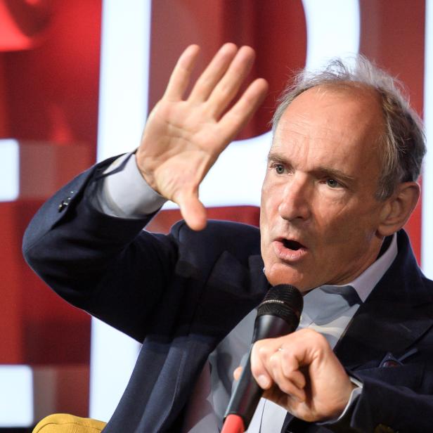 World Wide Web inventor Berners-Lee delivers a speech during an event marking 30 years of World Wide Web at the CERN in Meyrin