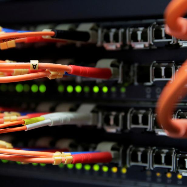 FILE PHOTO: Computer network equipment is seen in a server room in Vienna