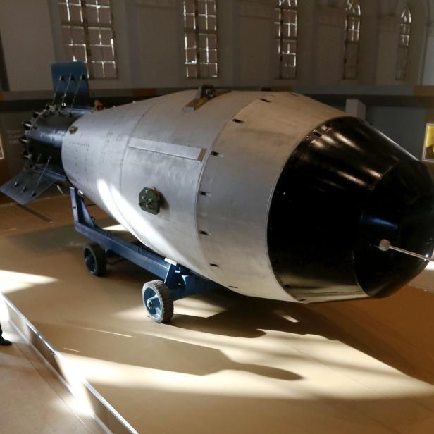 Shell, which is the replica of the biggest detonated Soviet nuclear bomb AN-602, is on display in Moscow