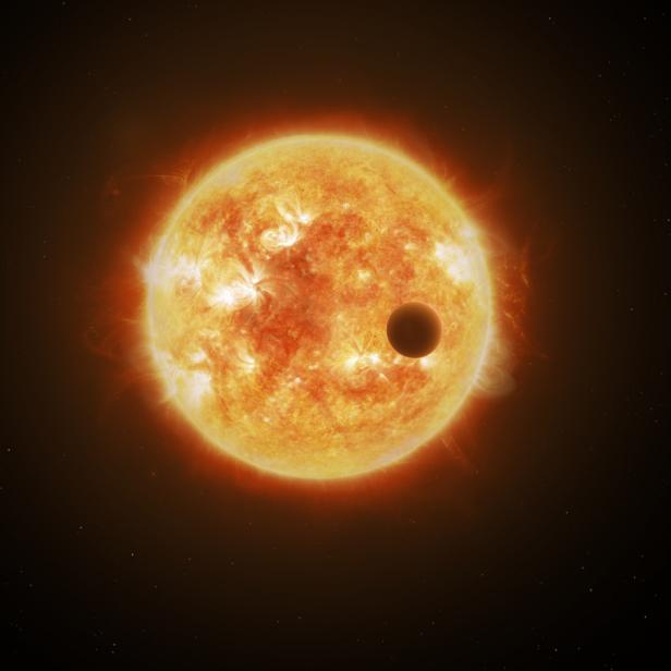 Künstlerische Darstellung eines Exoplaneten, der einen Stern umkreist.