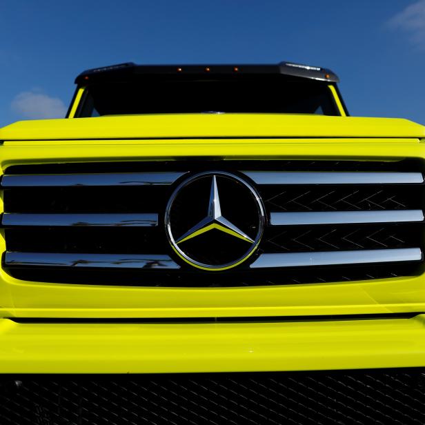 A Mercedes G class 4X4 squared is shown on display at the SVGT car enthusiast gathering in San Diego, California