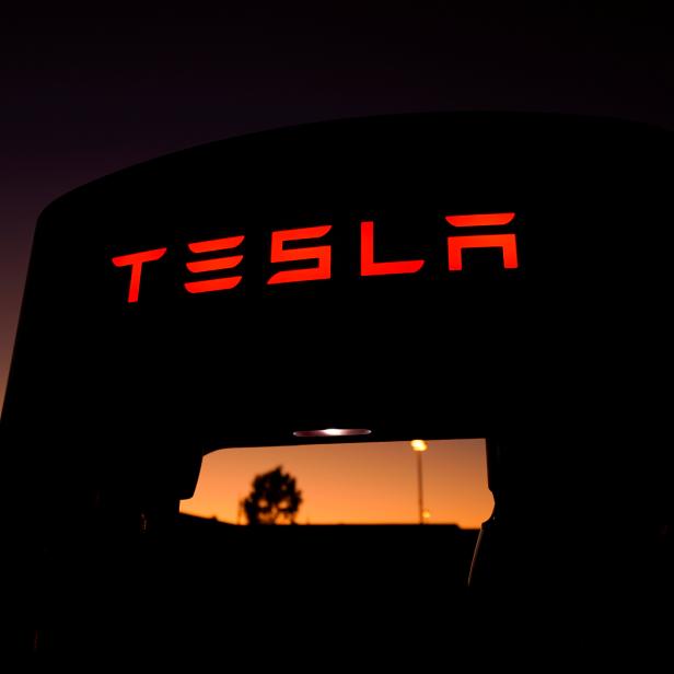 FILE PHOTO: A Tesla supercharger is shown at a charging station in Santa Clarita, California