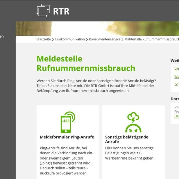 Die RTR listet auf ihrer Homepage lästige ping-Nummern auf