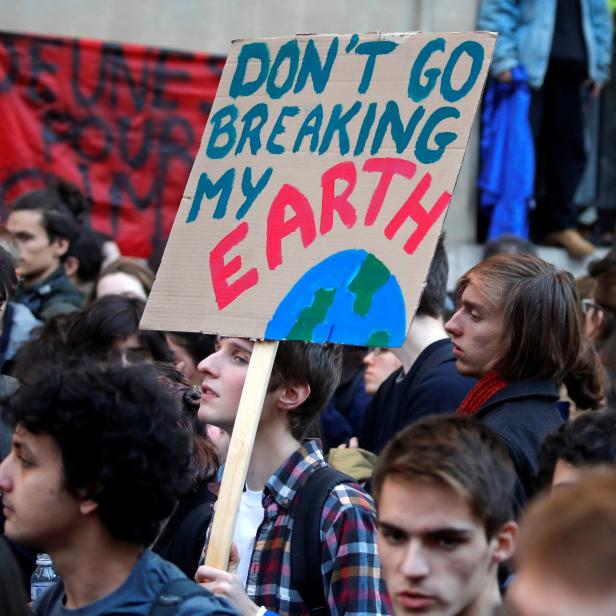 Youths demonstrate for climate change during the "Fridays for Future" school strike in Pairs