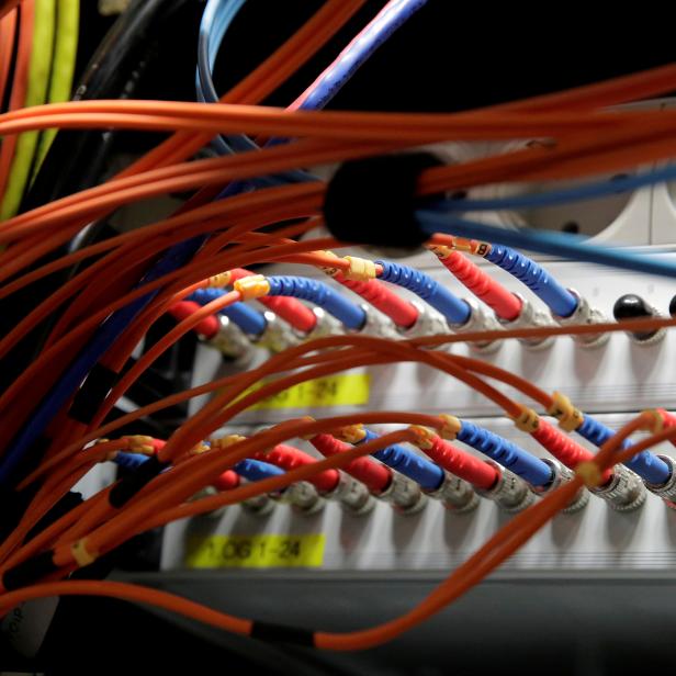 FILE PHOTO: Computer network equipment is seen in a server room in Vienna