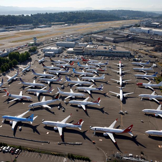 FILE PHOTO: Grounded Boeing 737 MAX aircraft are seen parked at Boeing Field in Seattle