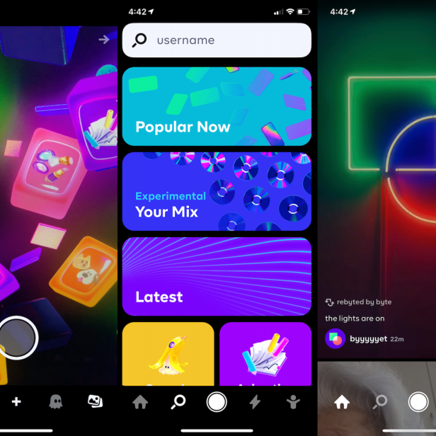 Screenshots der Kurzvideo-App Byte, Nachfolger von Vine