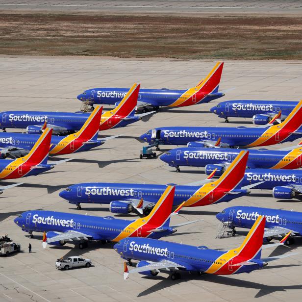 FILE PHOTO: FILE PHOTO: A number of grounded Southwest Airlines Boeing 737 MAX 8 aircraft are shown parked at Victorville Airport in Victorville, California