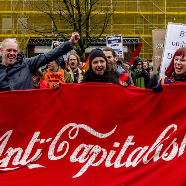 Demonstrators in red vests protest in Utrecht