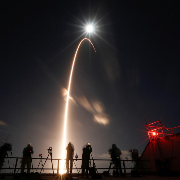 The Solar Orbiter spacecraft, built for NASA and the European Space Agency, lifts off from pad 41 aboard a United Launch Alliance Atlas V rocket at the Cape Canaveral Air Force Station