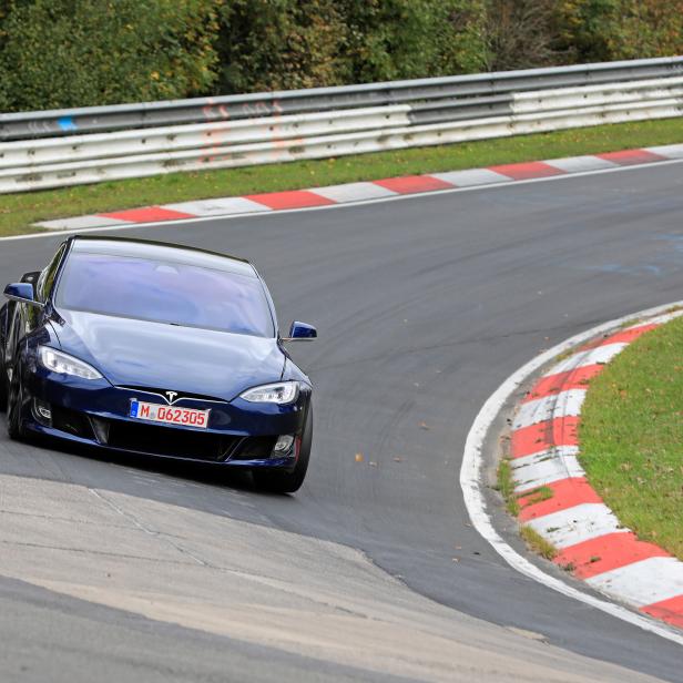 A Tesla Model S at the Nuerburgring race track near Adenau