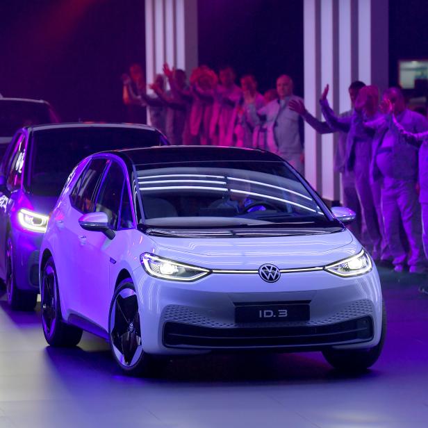 FILE PHOTO : New cars drive during a ceremony marking start of the production of a new electric Volkswagen model ID.3 in Zwickau