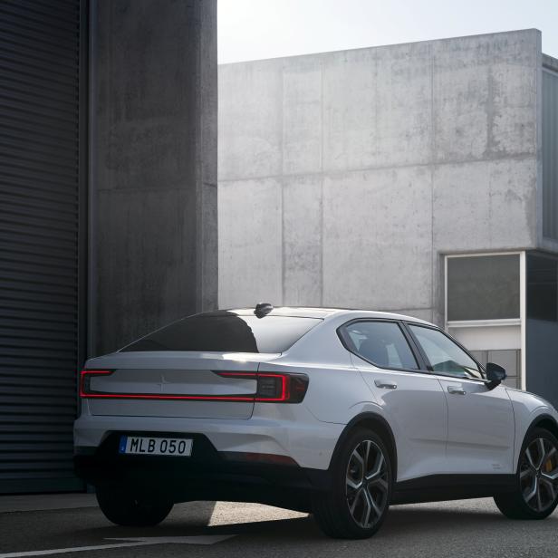 A Polestar 2 electric car is seen in Stockholm