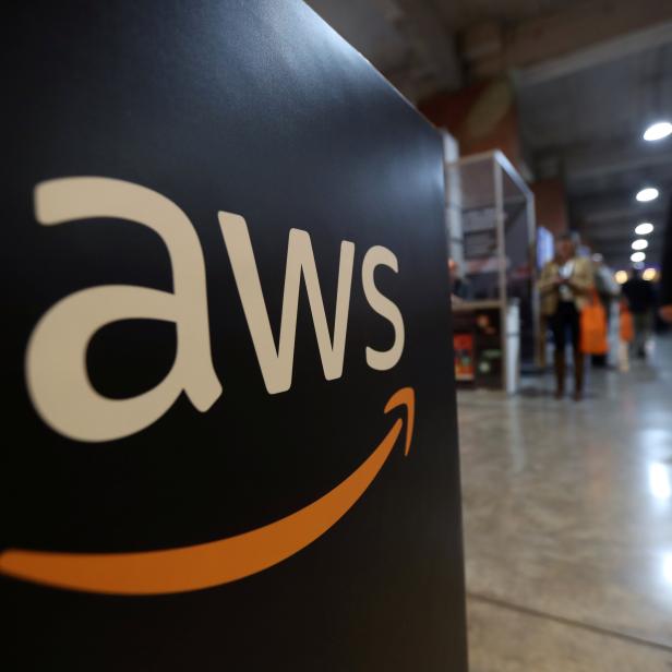 The logo of Amazon Web Services (AWS) is seen during the 4th annual America Digital Latin American Congress of Business and Technology in Santiago
