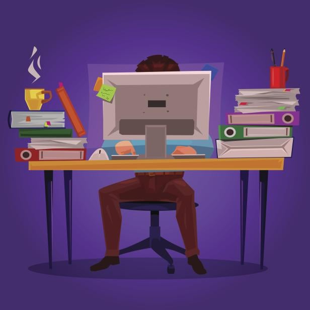 Vector illustration of a man working on the computer