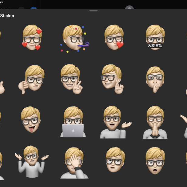 Eine Sammlung von Memoji-Stickern mit verschiedenen Gesichtsausdrücken.