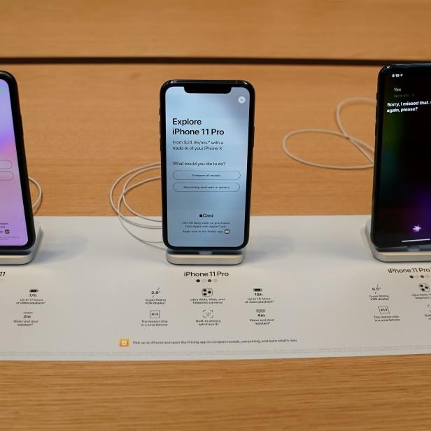 FILE PHOTO: Apple iPhone 11's are pictured inside of the Apple Store on Fifth Ave in the Manhattan borough of New York