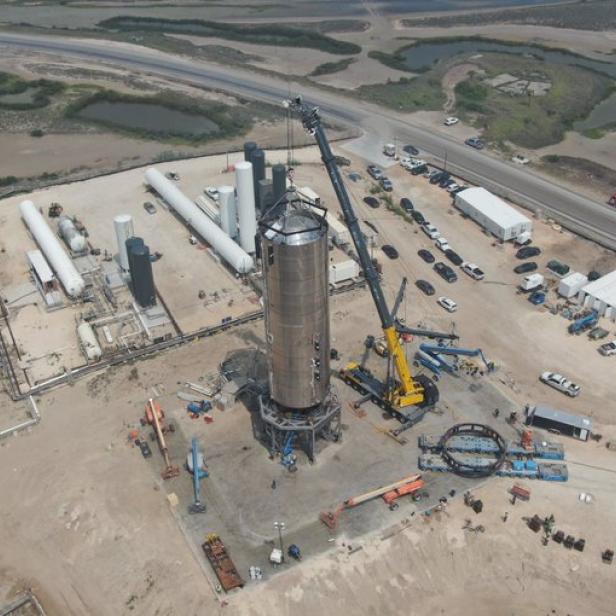 Das SpaceX Starship SN4 auf dem Teststand in Boca Chica, Texas