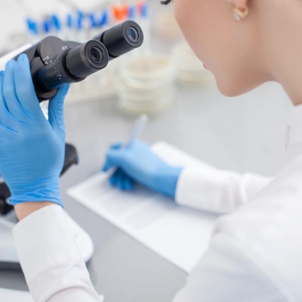 Eine junge Wissenschaftlerin entdeckt etwas Neues.