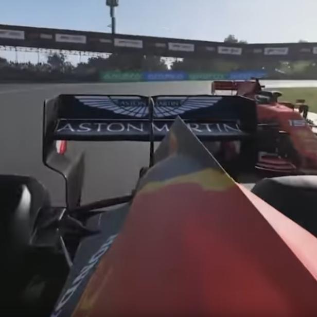 Zweikampf zwischen Alex Albon und Charles Leclerc im virtuellen Formel-1-Rennen von Interlagos