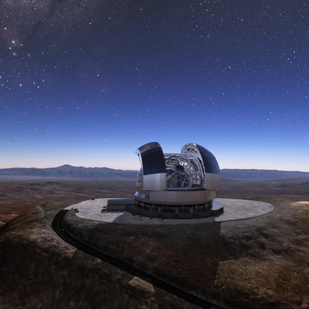 Künstlerische Darstellung des fertigen Teleskops am Cerro Amazones in Chile