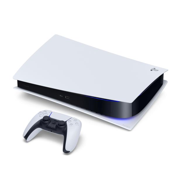 The Sony PlayStation 5 Digital Edition console and DualSense controller are seen in this undated handout image