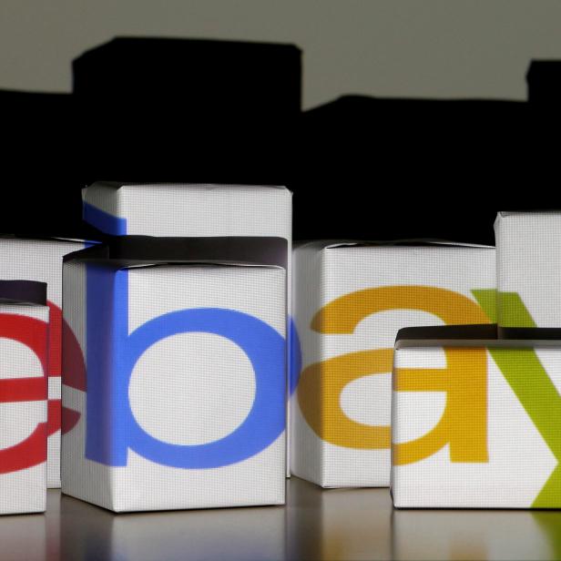 FILE PHOTO: An eBay logo is projected onto white boxes in this illustration picture taken in Warsaw