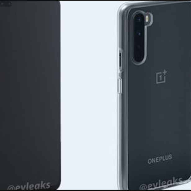 Zwei Ansichten eines OnePlus-Smartphones, eines mit leerem Bildschirm und eines mit durchsichtiger Hülle.