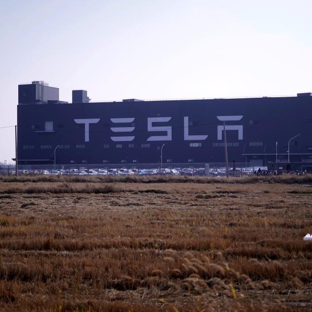 FILE PHOTO: The gigafactory of electric carmaker Tesla Inc is seen in Shanghai