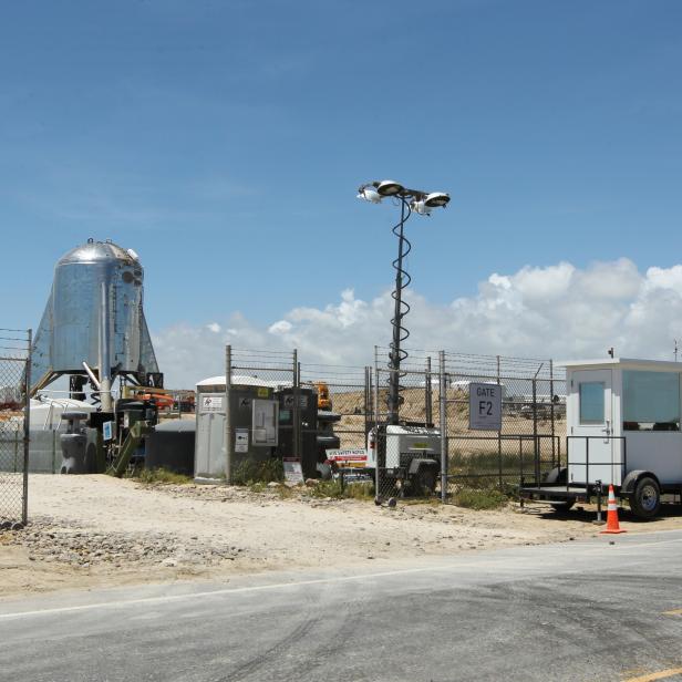 The entrance to the SpaceX facility where the "Starhopper" Starship prototype is stationed in Boca Chica is seen, near Brownsville, Texas