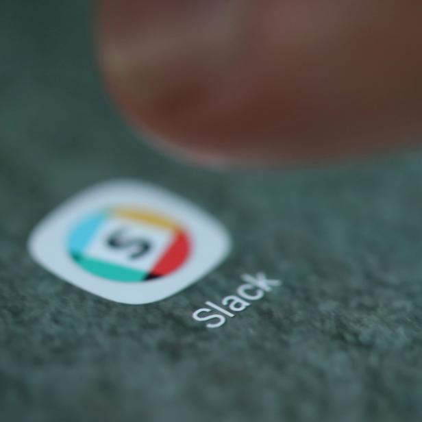 FILE PHOTO: The Slack app logo is seen on a smartphone in this illustration
