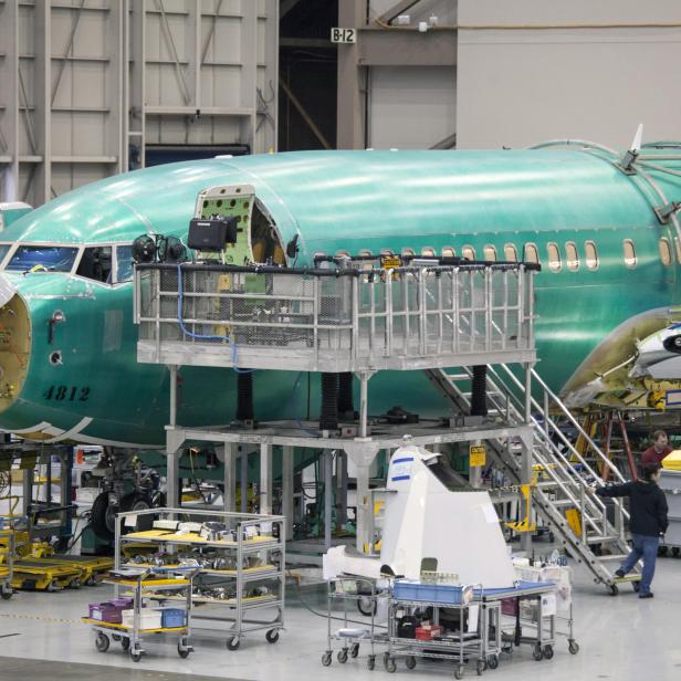 A Boeing 737 jetliner is pictured during a tour of the Boeing 737 assembly plant in Renton, Washington