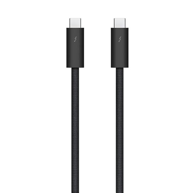 Ein schwarzes Thunderbolt-Kabel mit zwei USB-C-Anschlüssen.